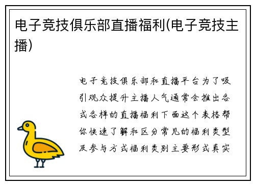 电子竞技俱乐部直播福利(电子竞技主播)